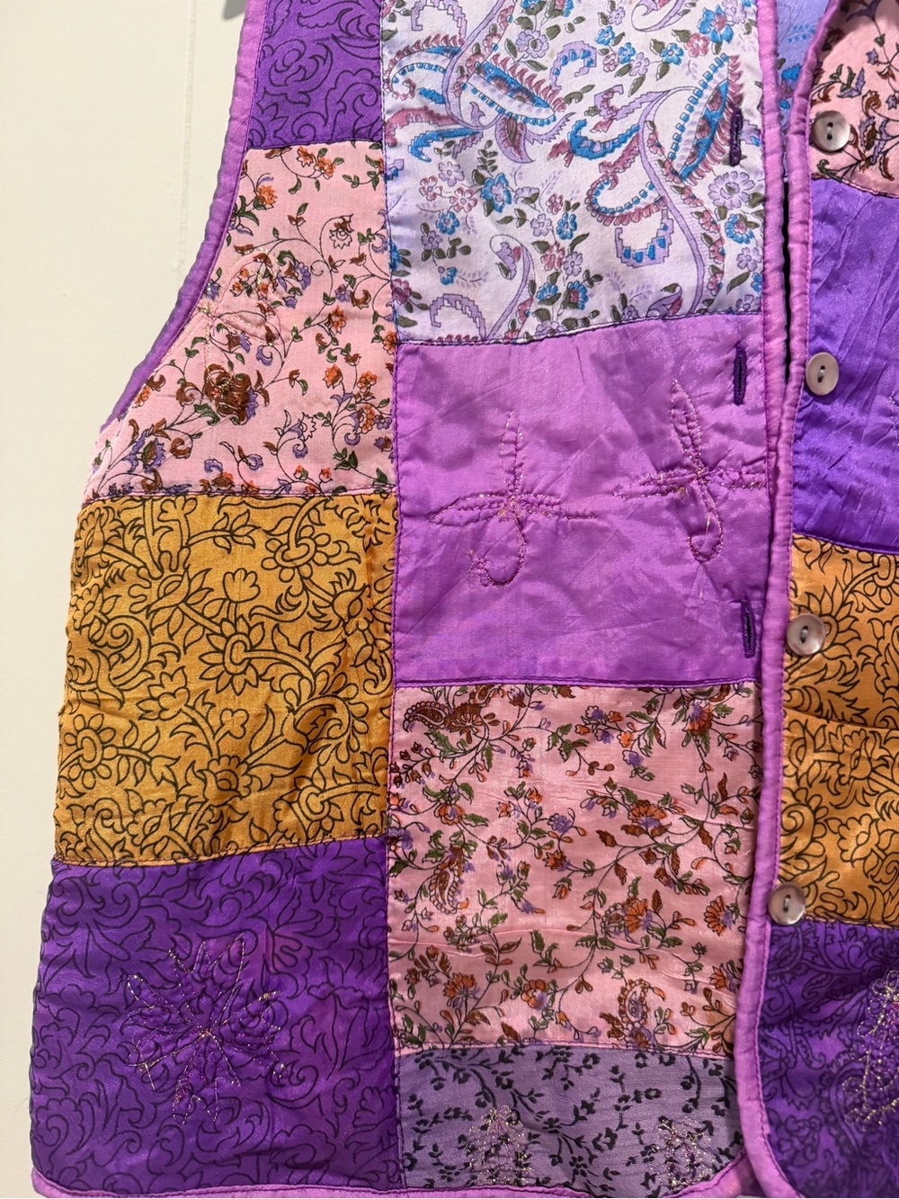Tantrums Quilted Patchwork Vest in Purple, Pink & Gold - Picture 2 of 6